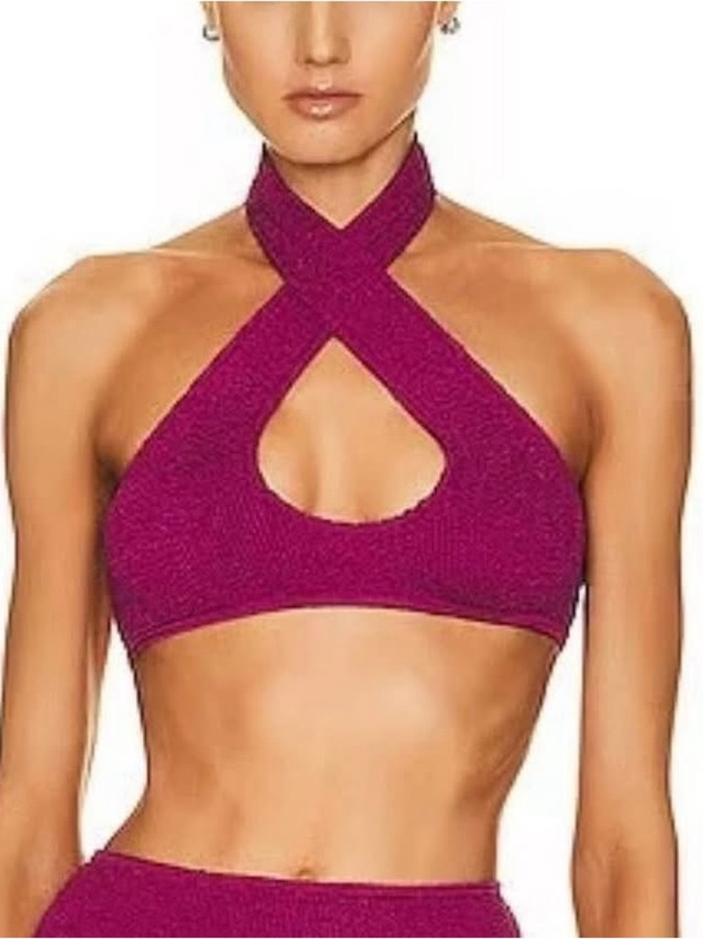 NWT Bond Eye Swim Cross Halter Bikini Top in Deep Magenta, one size